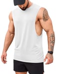 COOFANDY Gym Vest Men Muscle Tank Tops Loose Fit Bodybuilding Sleeveless T-Shirt Summer Bodybuilding Fitness White L