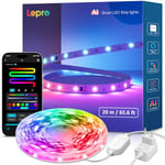 Lepro S1 IA Ruban LED Connecté 20M, Éclairage généré par IA LLM, Bande LED Gaming Wifi MagicColor App Contrôle, Compatible avec Alexa et Google Assistant, Sync Musique pour Maison Chambre Fête Gaming