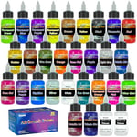 Roizefar Peinture Aérographe, Kit Peinture Aérographe 28 Peintures Acryliques + 2 Diluants Pour Aérographe, DIY Peinture À Base D'eau, 20 ml/Bouteille