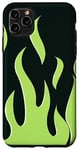 Coque pour iPhone 11 Pro Max Motif flammes vert citron, fond noir