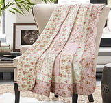 Cozyholy Couvre-lit réversible 100% Coton Patchwork Floral Rose Vintage Shabby Chic pour canapé