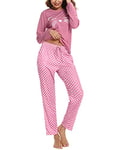 Uniexcosm Pyjama Coton Femme Long Ensemble Pyjama Femme Hiver Chat Col Ronde Manches Longues Vêtement Nuit Femme avec Poches Latérales Chat-Rose XL