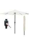 Cream Garden Table Parasol Crank Handle Waterproof Sun Umbrella 2.7M