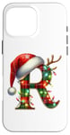 Coque pour iPhone 16 Pro Max Red Christmas Plaid Initial R Monogrammed Santa Hat Letter R