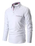 STTLZMC Mens Long Sleeve Polo Shirts Plaid Collar Basic Casual T-Shirt #11 White 3XL