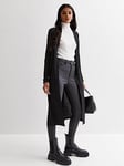 New Look Black Ribbed Fine Knit Long Cardigan, Black, Size 14, Women