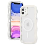 ZCDAYE Magnetic Case for iPhone 12, Cute Curly Wave Frame Case Compatible with Wireless Charging, Transparent Protective iPhone 12 Cover for Women Girls,White