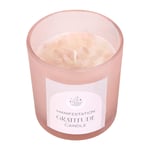 Gratitude Manifestation Wild Rose Scented Glass Jar Candle Quartz Crystal Chip