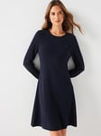 Tommy Hilfiger Soft Wool Flared Crew Neck Jumper Dress - Blue, Blue, Size M = Uk 10, Women