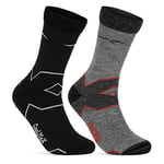 sockenkauf24 Chaussettes de Randonnée Laine Mérinos Homme Femme (2 Paires) Anti Ampoule (Noir/Gris Gris/Rouge 35-38)