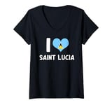 Womens I Love Saint Lucia Pride St. Lucian Flag Heart V-Neck T-Shirt