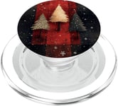 Christmas Trees with Red Plaid and Leopard Print Xmas Phone PopSockets PopGrip for MagSafe