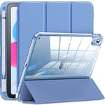 INFILAND Coque Compatible avec iPad 10ème Génération 10,9 Pouces 2022 Étui, iPad 10 Coque, entièrement Transparent [ Anti-jaunissement ] avec Porte-Crayon, Bleu