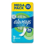 Always Ultra Sanitary Towels, Size 1, Normal, 32 Pads Without Wings