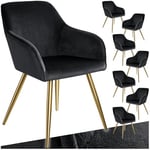 TecTake® Lot de 8 Chaises de Salle à Manger rembourrées Modernes Fauteuil Salon Chaise Velours Chaise Scandinave Pieds en Acier Doré Élégant avec Accoudoirs Chaise pour Coiffeuse, Chambre, Coiffeuse