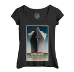 T-Shirt Femme Col Echancré Normandie Paquebot Affiche Poster Vintage Voyage Art Deco 30's