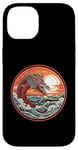 Coque pour iPhone 14 Sea Dragon #17 Tête au-dessus des vagues Coucher de soleil rouge rétro