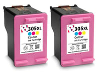 2 x Refilled 305 XL Colour Ink Cartridge For HP Deskjet 2700 Printers