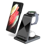 Aukvite Wireless Charger 3 in 1, Fast Wireless Charging Station Dock for Samsung S23/S22 Ultra/S21/S21+/S10/S9/Galaxy Z Fold 4/flip 4 and Galaxy buds, Watch Charging Station for Galaxy watch 5/4(Gray)