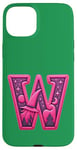 iPhone 15 Plus Pink Letter "W" on a Women Girls Ladies Witches Green Color Case