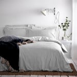 The Linen Yard Hebden Striped Reversible Duvet Cover Set - Grey Cotton - Size Super King