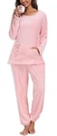 Lovasy Fleece Pyjamas for Women Ladies Fluffy Fleece Pyjamas Winter Warm Fluffy Pjs for Women Sets with Pockets,Pink,XL