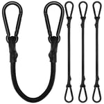 Bungee Cords with Carabiner Clips, 4 Pack Long Heavy Duty Carabiner Bungee Cord 30 cm, Extra Strong Black Bungee Straps with Carabiner Hooks for Camping, Tarps, Bike Rack, Tent, Car