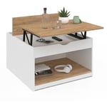 Idmarket - Table basse plateau relevable carrée elea avec coffre bois blanc et façon hêtre