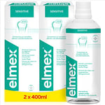 elmex Lot de 2 bains de bouche Sensitive - 400 ml - Pour une protection supplémentaire contre les dents sensibles à la douleur et les caries cervicales - Pour le nettoyage quotidien des dents sans