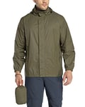 33,000ft Men's Lightweight Waterproof Outdoor Jackets Windproof Rain Shell Jacket Packaway Hooded Raincoat for Golf Fishing Cycling Dark Olive Green S