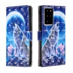 KM-WEN® Case for Samsung Galaxy Note20 Ultra N985F (6.9 Inch) 3D Design Snow Wolf Pattern Magnetic Closure PU Leather Wallet Case Flip Cover Case Bag with Stand Protective Cover Color-1