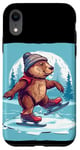 Coque pour iPhone XR Joli costume de castor d'hiver avec chaussures de patinage sur glace