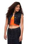 Ulla Popken 819743 Gilet en jean pour femme Grande taille Grande taille Sans manches Court Slim Col de chemise recyclé, Bleu foncé denim, 46