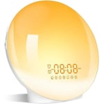 Lampe de Réveil FM Radio Réveil Lumineux Simulation LeverCoucher du Soleil 7 Couleurs 8 Type Sonneries Fonction Snooze Veilleuse Lu