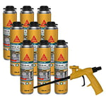 SIKA - Lot de 9 x Mousse polyuréthane Expansive Sika Boom 528, Pistolable & Réutilisable, Rendement 23L, pour jointer, calfeutrer, isoler, 500ml Blanc + Pistolet Foam Gun pour mousse expansive