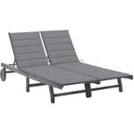 Helloshop26 - Transat chaise longue bain de soleil lit de jardin terrasse meuble d'extérieur 2 places avec coussin gris acacia
