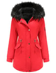 Tuopuda Manteau Femme Hiver Veste Polaire Chaud Parka Manches Longues Blouson Zippée À Capuche Hooded Coat Sweat-Shirts Outercoat avec Poches, Rouge, M