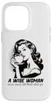 Coque pour iPhone 14 Pro Max Café humoristique rétro sage femme avec citation inspirante esthétique