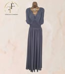 French Connection Jeunesse Grey Stitch V Neck Maxi Dress UK 12 US 8 EU 40