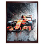 Race Car and Driver Grand Prix Orange and Grey Art Print Framed Poster Wall Decor 12x16 inch