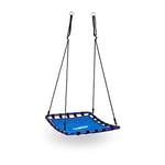 Relaxdays Balançoire nid d'oiseau carré pour le jardin à suspendre HxlxP: 153 x 74 x 98 cm, poids max 100 kg, bleu noir