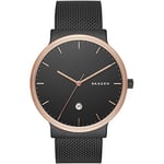 Skagen Ancher Montre pour Homme, Mouvehommet à Quartz, Bracelet en Acier Inoxydable Ou en Cuir, Gris foncé et ton or