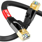 Cable Ethernet 5m Blindé, Cat 7 RJ45 Cable 5m Plat Câble Réseau Haut Debit Fiber, Câble LAN Internet Gigabit Ethernet Câble Compatible avec Routeur Switch Modem PC Xbox (5 Clips)