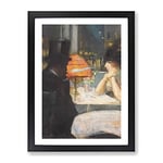 Man And Woman In The Restaurant By Lesser Ury Classic Painting Framed Wall Art Print, Ready to Hang Picture for Living Room Bedroom Home Office Décor, Black A2 (64 x 46 cm)