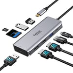 Station d'accueil USB C Triple écran Double HDMI 9 en 1 USB C vers Displayport Lecteur de Carte SD TF 2USB 2.0, 1 USB 3.0, 100 W PD pour Dell XPS 13/15, Lenovo Yoga, Huawei Matebook X Pro, etc.