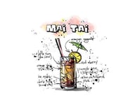 Wee Blue Coo Food Drink Painting Alcohol Cocktail Recipe Mai Tai Wall Art Print