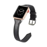 SKALO Kapea nahkaranneke Apple Watch Series 4-6 44mm - Musta