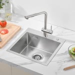 Auralum Évier Cuisine 1 Bac 45 x 45 CM, Evier Inox pour Meubles Bas de 50 cm, Lavabo Cuisine mit Siphon, Evier Cuisine avec 2 Trous de Montage