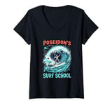 Womens Poseidon's Surf School Ride the Waves of Myth and Majesty V-Neck T-Shirt