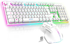 X Mk600 | Pack Clavier Souris Sans Fil Blanc Rechargeable Rgb | Layout Azerty Français Rétroéclairé | Gaming Keyboard Semi Mecanique | Wireless Mouse 4800 Dpi | Ps4/Ps5, Pc, Xbox